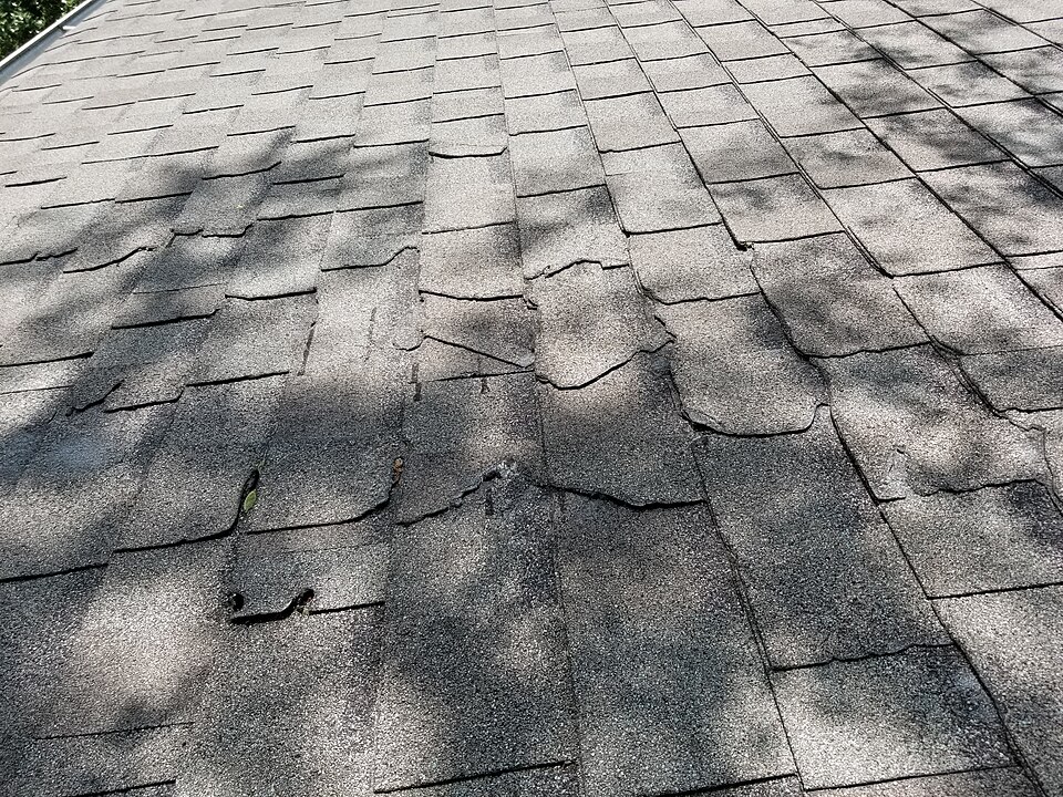 Curling edges and bare patches mean these shingles have lost their protective granules.